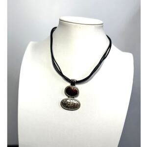 Chico's pendant necklace costume jewelry signed mixed metals on black cord